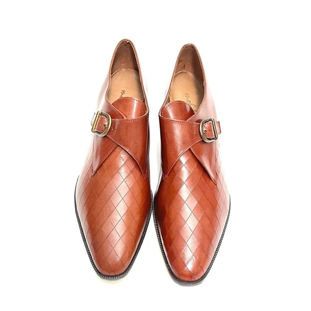 Vintage 1980s deadstock women's brown leather heeled buckle loafers
